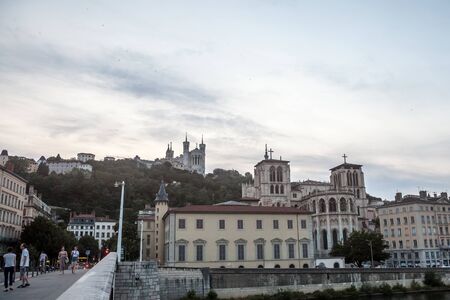 LYON, FRANCE - JULY 17, 2019: Basilique Notre Dame de Fourviere Basilica church and Cathedrale Saint...