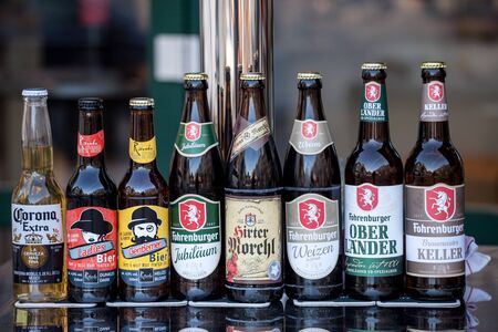 VIENNA, AUSTRIA - NOVEMBER 6, 2019: Various bottles of Fohrenburger beer on display among other austrian beers. Fohrenburger bier is a beer produced in Bludenz by the Braurei Fohrenburg.

Picture of the logo of Fohrenburger Beer taken on various beers on のeditorial素材
