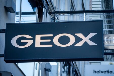 VIENNA, AUSTRIA - NOVEMBER 6, 2019: Geox logo in front of their local store in Vienna. Geox is an...