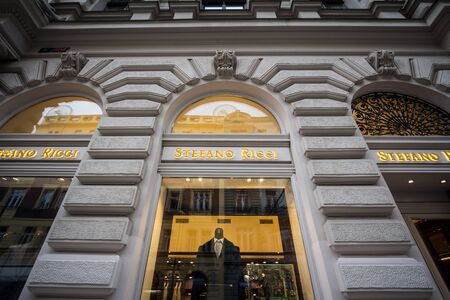PRAGUE, CZECHIA - NOVEMBER 3, 2019: Stefano Ricci logo in front of their main boutique for Prague....
