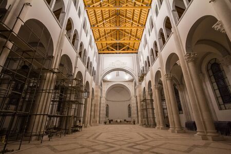 PRISHTINA, KOSOVO - NOVEMBER 11, 2016: Interior of the cathedral of saint mother teresa with its altar, under construction. Also called Katedralja e se Shen Nene Tereza, it's a catholic albanian cathedral.

Picture of the main hall of the Prishtina Cathedのeditorial素材
