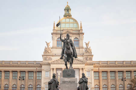 PRAGUE, CZECHIA - OCTOBER 31, 2019: Saint Wenceslas Statue, also called Pomnik Svateho Vaclava, located on Weceslas Sqaure (Vaclavske Namesti) in front of the National Museum, a major landmark of the city.

Picture of the statue dedicated to Saint Wenceslのeditorial素材
