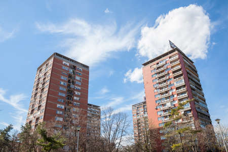 BELGRADE, SERBIA - APRIL 2, 2018: High rise buildings from the district of Blok 21 in Novi Beograd,...