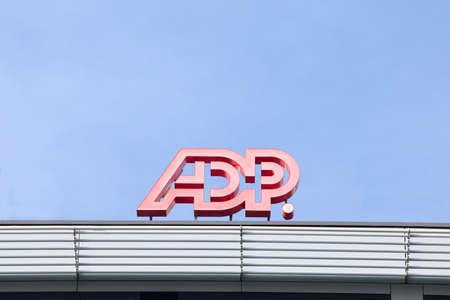PRAGUE, CZECHIA - NOVEMBER 1, 2019: ADP logo in front of their office for Prague. ADP is an American multinational corporation specialized in human resources management and payroll softwares.

Picture of a sign with the logo of ADP taken in front of theirのeditorial素材