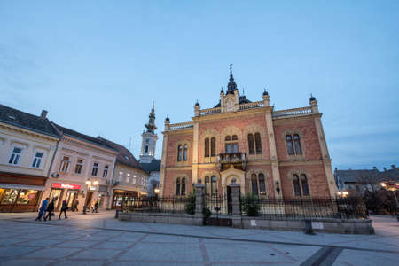 NOVI SAD, SERBIA - NOVEMBER 26, 2016:: Vladicanski Dvor, the Bishop Episcopal palace with its typical Austro hungarian architecture, with  Saborna crkva church, an Orthodox cathedral.のeditorial素材