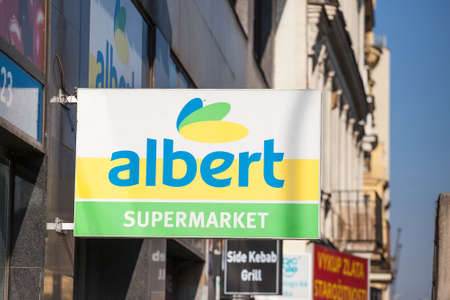PRAGUE, CZECHIA - OCTOBER 31, 2019: Albert Supermarket logo in front of their local store in Prague. Part of Ahold Delhaize, Albert Supermarket is a Czech chain of retail stores.

Picture of a sign with the logo of Albert Supermarket in the city center ofのeditorial素材