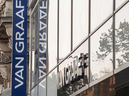 PRAGUE, CZECHIA - OCTOBER 31, 2019: Van Graaf logo in front of their store for Prague. Peek &...
