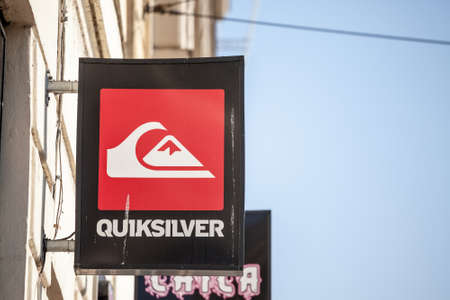 PRAGUE - CZECHIA - OCTOBER 31, 2019: Quicksliver logo on their Prague main shop. Quiksilver is an...