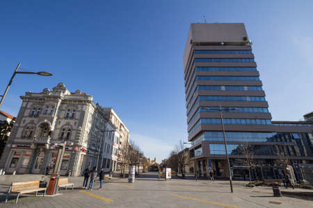 ZRENJANIN, SERBIA - NOVEMBER 23, 2019: kralja aleksandra i karadjordjevica street, the main...