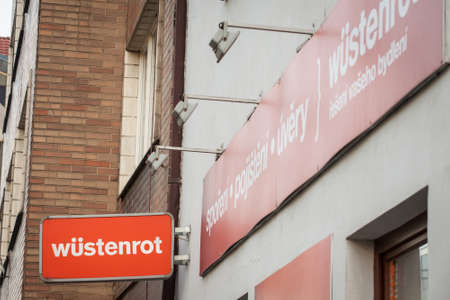 PRAGUE, CZECHIA - NOVEMBER 1, 2019: Wustenrot logo in front of their local office in Prague.