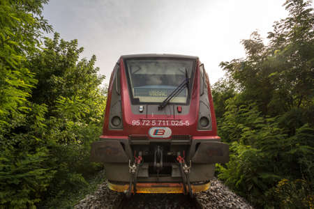 ALIBUNAR, SERBIA - JULY 7, 2019: Srbija Voz DMU Diesel unit from Serbian railways, a Metrovagonmash...