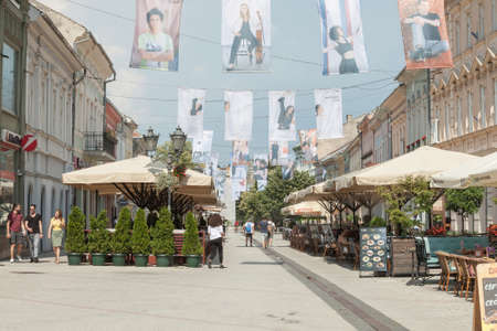 NOVI SAD, SERBIA - MARCH 13, 2016: Zmaj Jovina Ulica street, the main pedestrian street of the city center of Novi Sad, the second biggest city of Serbia and the main one of Vojvodina.のeditorial素材