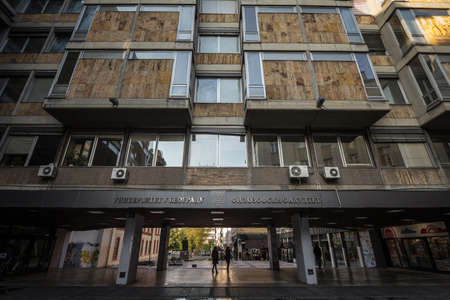 BELGRADE, SERBIA - APRIL 28, 2019: Main Building of Belgrade University, with the philosophy faculty. Also called univerzitet u Beogradu, it is the main academic landmark of Serbia.のeditorial素材