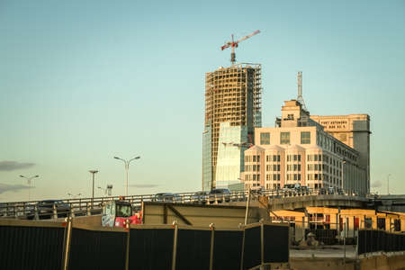 MARSEILLE, FRANCE - NOVEMBER 22, 2008: Construction site of the Tour CMA CGM tower next to CEPAC Silo, a concer venue. This tower is the headquarters of the shipping company CMA CGM.のeditorial素材
