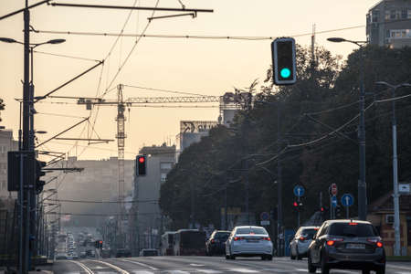 BELGRADE, SERBIA - OCTOBER 25, 2020: Traffic Jam of cars and other vehicles on Ruzveltova street at...