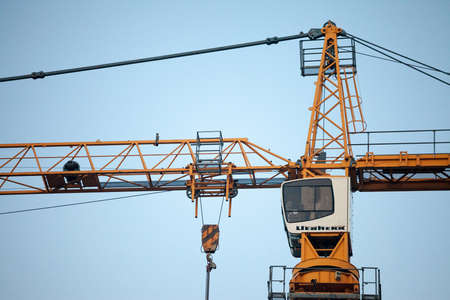 BELGRADE, SERBIA - NOVEMBER 8, 2020: Liebherr logo on some crane machinery on a construction site in Belgrade Liebherr is a German Swiss manufacturer of construction industrial equipment.のeditorial素材