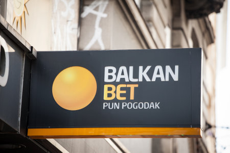 VIENNA, AUSTRIA - JUNE 8, 2019: Balkan Bet logo taken on their shop for Belgrade. Balkan bet is a Serbian chain of Casinos and betting, gambling and slot machine parlors.のeditorial素材