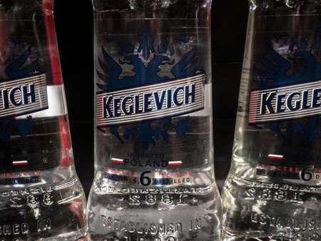 BELGRADE, SERBIA - JANUARY 9, 2021: Keglevich logo on some bottles for sale. Keglevich a brand of Italian Vodka produced by the Stock Spirits group corporation.のeditorial素材