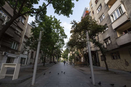 BELGRADE, SERBIA - MAY 24, 2020: Empty and halft deserted street of Toplicin Venac in the pedestrian...