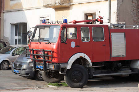 MLADENOVAC, SERBIA - MARCH 28, 2021: Serbian firetruck from the vatrogasci, the official fire...