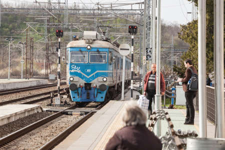 RESNIK, SERBIA - APRIL 10, 2021: Electric suburban train, an EMU of Beovoz BG Voz service entering...