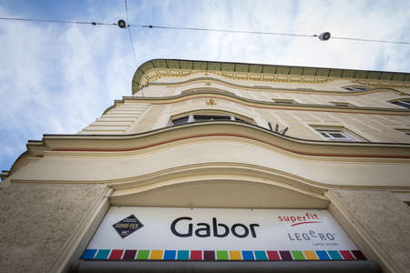 LJUBLJANA, SLOVENIA - JUNE 15, 2021: Gabor Shoes logo on their retailer shop for Ljubljana. Gabor is a german footwear and fashion manufacturer spread in Europe.のeditorial素材
