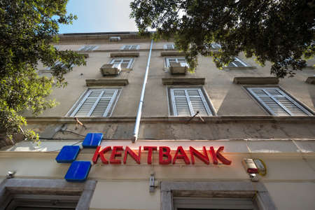 RIJEKA, CROATIA - JUNE 18, 2021: Kentbank logo on their Rijeka office. Kentbank, formerly Stedionica Brod is a Croatian retail and commercial bank from Brod.のeditorial素材