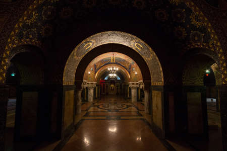 TOPOLA, SERBIA - MAY 27, 2017: Selective blur on Tombs of Serbian Kings and Queens in the crypt of the Oplenac Royal mausoleum. it was a Serbian Yugoslav King of the Karadjordjevic dynasty.のeditorial素材