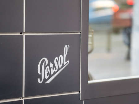 BELGRADE, SERBIA - MAY 3, 2021: Persol logo on their local retailer in Belgrade. Persol is an Italian brand of sunglasses and eyeglasses spread worldwide part of Luxottica.のeditorial素材