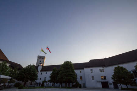 Inner courtyard of the Ljubljana castle with its Outlook tower, also called viewing tower or...