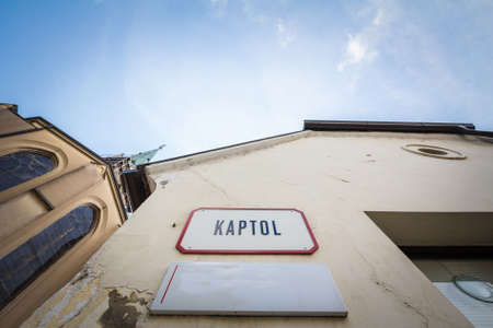 Street sign of Trg kaptol, meaning Kaptol Square in Croatian language. it is the center of Gornji grad, the upper town of downtown Zagreb and a major landmark.の写真素材