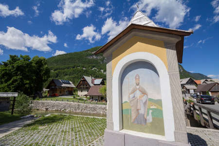 STARA FUZINA - JUNE 13, 2021: Catholic Oratory dedicated to the saint patron of Stara fuzina, a village of Bohinj and Triglav park, in the Slovenian Julian alps, in summer.のeditorial素材