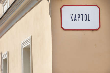 Street sign of Trg kaptol, meaning Kaptol Square in Croatian language. it is the center of Gornji grad, the upper town of downtown Zagreb and a major landmark.の写真素材