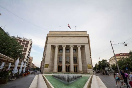 ZAGREB, CROATIA - JUNE 19, 2021: Hrvatska Narodna HNB on their headquarters in Zagreb. HNB, or Croatian national bank, is Croatia's Central bank in charge of the currency & the economy.のeditorial素材