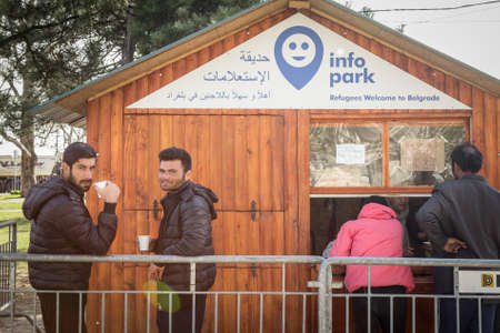 BELGRADE, SERBIA - APRIL 2, 2016: Refugees from Syria and Afghanistan getting help and food at a...