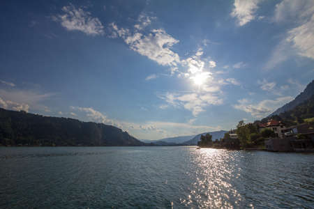 Panorama over ossiacher see lake in summer, at sunset. Ossiachersee, or Ossiach lake, is an alpine...