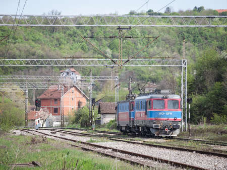 RIPANJ, SERBIA - APRIL 30, 2021: Selective blur on romanian locomotives of GFR,or Grup Feroviar...