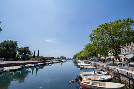 RIJEKA, SLOVENIA - JUNE 18, 2021: Panorama of the Delta Rjecina river in Rijeka, Croatia, on the adriatic waterfront of Rijeka, in the city center. Also called fiume, it's a croatian city of istria.のeditorial素材