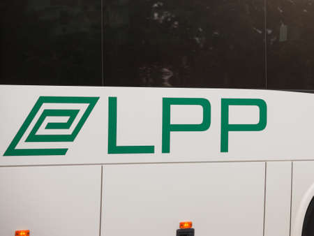 LJUBLJANA, SLOVENIA - JUNE 15, 2021: LPP logo on an urban bus in Ljubljana. LPP, or Ljubljanski...