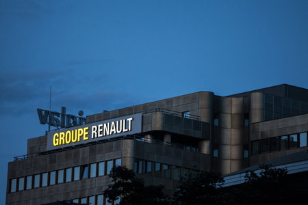 LJUBLJANA, SLOVENIA - SEPTEMBER 18, 2021: Groupe Renault on their main office for Slovenia in Ljubljana. Renault is a French car and automotive manufacturer, one of the biggest in Europe.のeditorial素材