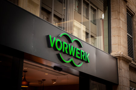 BORDEAUX, FRANCE - FEBRUARY 24, 2022: Vorwerk logo on their main store for Bordeaux. Vorwerk is a Germany manufacturer of kitchen and home appliances known for Thermomix and Kobold.のeditorial素材