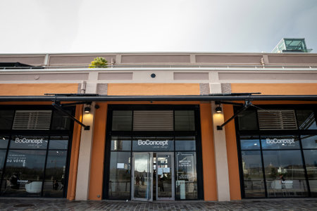 BORDEAUX, FRANCE - FEBRUARY 19, 2022: Boconcept logo in front of their local shop in Bordeaux. Boconcept is a Danish chain of retailers specialized in furniture and household furnishings.のeditorial素材
