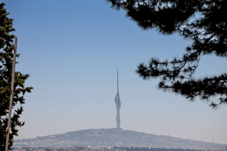 ISTANBUL, TURKEY - MAY 22, 2022: Selective blur on the Camlica Tower, also called Camlica Kulesi. It's a Television and radio broadcasting antenna in istanbul, Asian Side.のeditorial素材