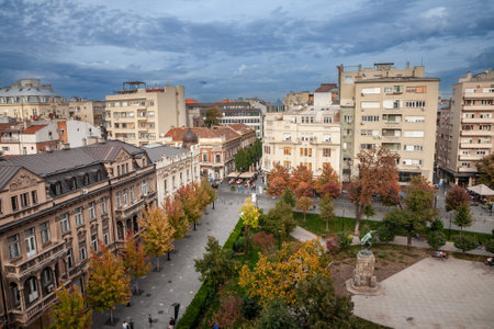 BELGRADE, SERBIA - OCTOBER 22, 2022: Aerial panorama of Toplicin Venac in the pedestrian zone of...