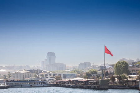 ISTANBUL, TURKEY - MAY 21, 2022: ferry boats in the harbor of besiktas, called besiktas iskelesi, called vapur, a ferry connecting European and Asian sides of Istanbul and Bosphorus strait.のeditorial素材