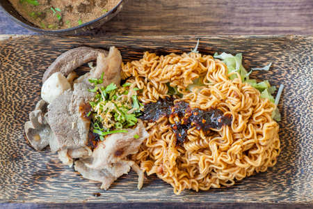 noodles spicy with vegetables and meat, Thai food.の写真素材