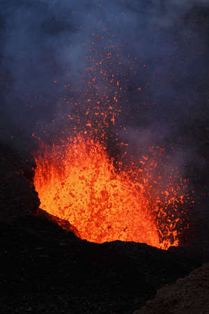 Beautiful landscape: eruption Tolbachik Volcano fountain lava from crater. Russia Far East Kamchatka Peninsula.の写真素材