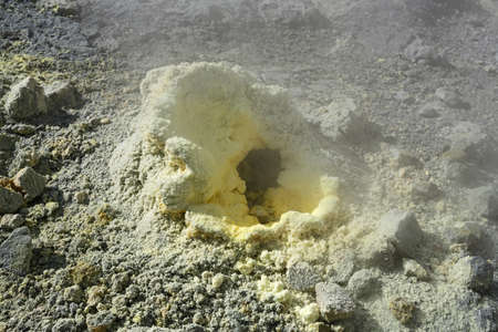Nature of Kamchatka: sulfur fumarole in crater active Mutnovsky Volcano. Russia Far East Kamchatka Peninsula.の写真素材