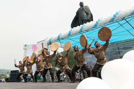 PETROPAVLOVSK-KAMCHATSKY, KAMCHATKA, RUSSIA - JULY 1, 2012: Concert of the State Academic Koryak National Dance Ensemble Mengo. July 1 - celebration Feast day of formation of Kamchatsky Krai.のeditorial素材