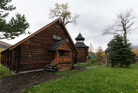 ESSO VILLAGE, KAMCHATKA PENINSULA, RUSSIAN FAR EAST - SEPTEMBER 18, 2013: Wooden building in Bystrinsky Ethnographic Museum in Bystrinsky Region on Kamchatka Region.のeditorial素材
